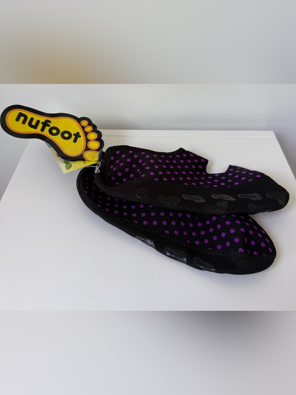 Nufoot Women Slipper Shoes L Large Black Purple Polka Dot Neoprene Travel NWT